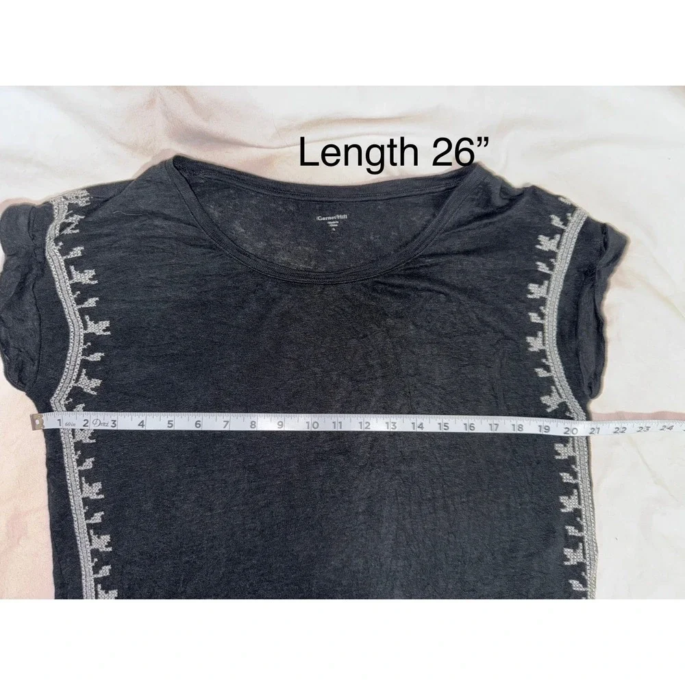 Garnet Hill 100% organic linen top with ivory cross stitch detail large - Picture 7 of 7